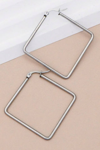 Square Hoop Earrings | Silver Tarnish-Resistant Waterproof Stainless Steel