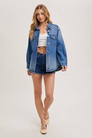 Westlyn Washed Denim Button Down Shacket | Light Wash