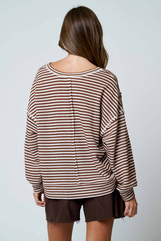 Sherise Split Neck Knit Top | Brown