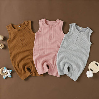 Organic Cotton Sleeveless Baby Romper | Camel
