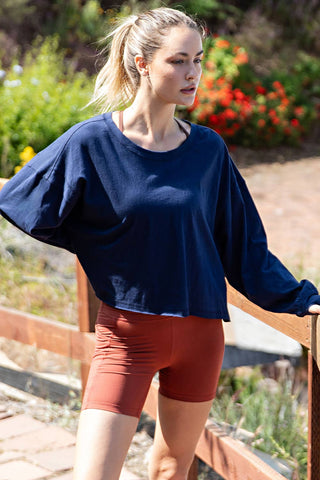 Cotton Slub Open Back Long Sleeve Top | White
