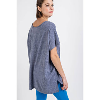 Tri Blend U Neckline Short Sleeve Tunic Top | Multiple Colors