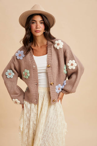 Darling Floral Cardigan | Taupe
