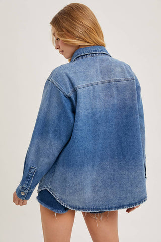 Westlyn Washed Denim Button Down Shacket | Light Wash