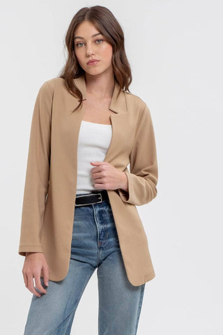 Nelly Notched Collar Long Line Blazer | Khaki