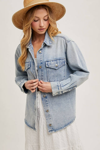 Westlyn Washed Denim Button Down Shacket | Light Wash
