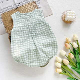 Charlie Checkered Romper | Khaki + White