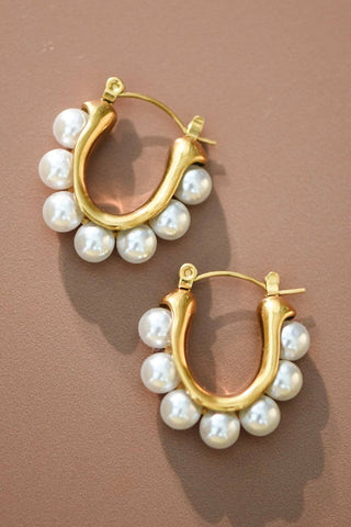 Pearl Hoop Earrings | 18K Gold Dipped Stainless Steel