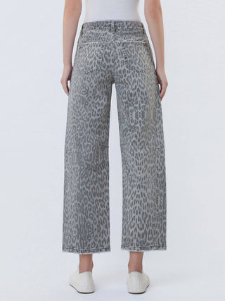 Lenny Grey Leopard High Rise Drawstring Denim