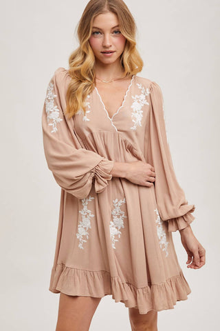 Samantha Embroidered Ruffled Dress | Sage