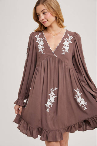Samantha Embroidered Ruffled Dress | Sage