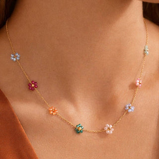 Multi-Colored Floral Beaded Necklace | 18K Gold Plated Waterproof Stainless Steel