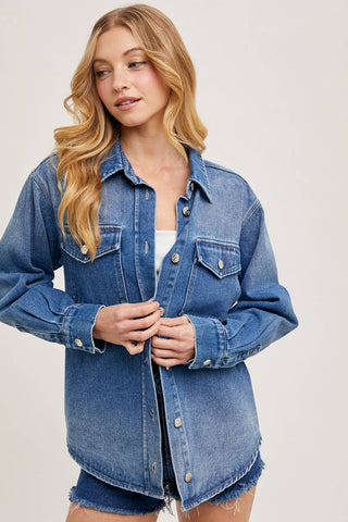 Westlyn Washed Denim Button Down Shacket | Light Wash