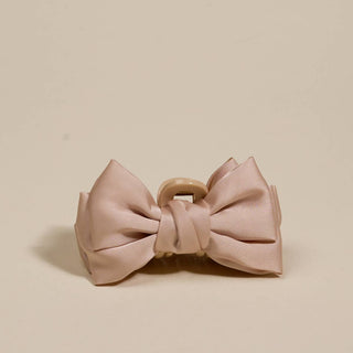Mini Satin Bow Claw Clip | Beige