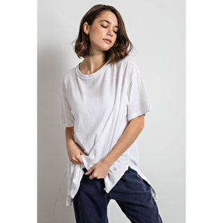 Mineral Washed Short Sleeve Top w/ Side Slit | Brown