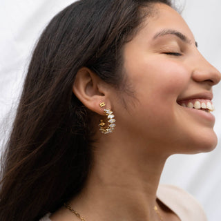 Marquis CZ Stone Hoop Earrings | 18K Gold PVD + Stainless Steel