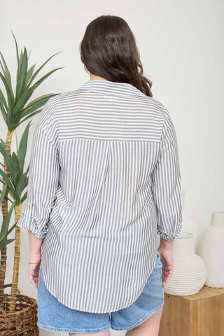 Plus Size Genevieve Striped Buttondown Top | Dark Gray