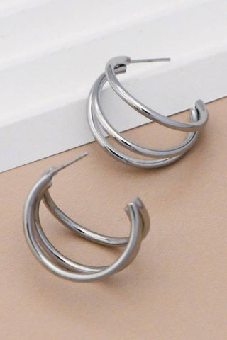 In Three's Hoop Earrings | Silver Tarnish-Resistant Waterproof Stainless Steel