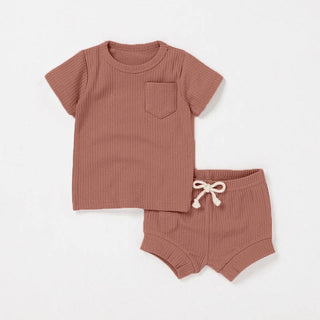 Camden Ribbed Short Set | Dusty Blue
