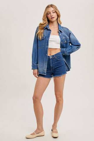 Westlyn Washed Denim Button Down Shacket | Light Wash