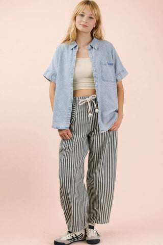 Mineral Washed Chambray Oversized Top | Light Indigo