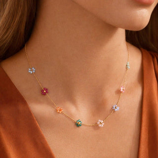 Multi-Colored Floral Beaded Necklace | 18K Gold Plated Waterproof Stainless Steel