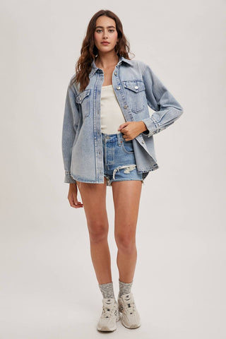 Westlyn Washed Denim Button Down Shacket | Light Wash