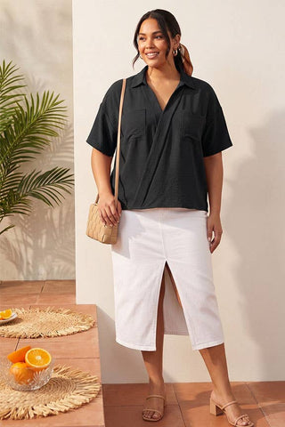Keely Plus Size Collared Pocket Top | Black