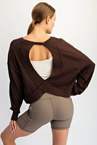 Cotton Slub Open Back Long Sleeve Top | White