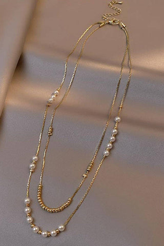 Multi Layered Pearl Chain Necklace | 18K Gold Plated Waterproof Stainless Steel