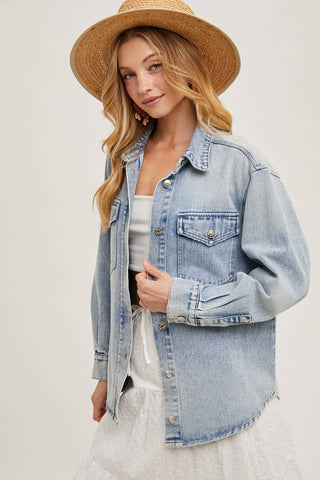 Westlyn Washed Denim Button Down Shacket | Light Wash