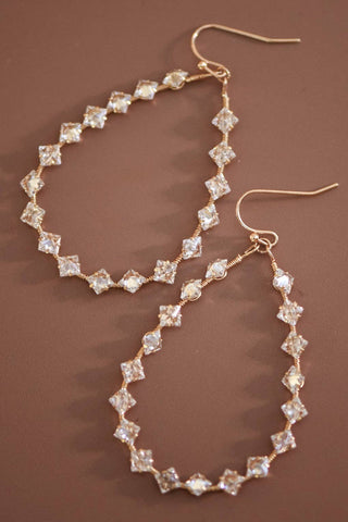Wire Wrapped Zircon Crystal Teardrop Earrings | Gold