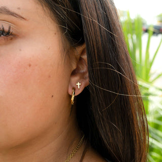 Textured Twisted Huggie Hoop Earrings | 18K Gold PVD + Stainless Steel
