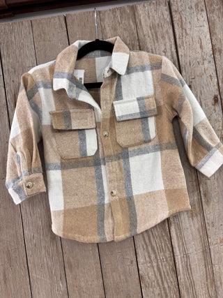 Kids Flannel Shacket | Tan