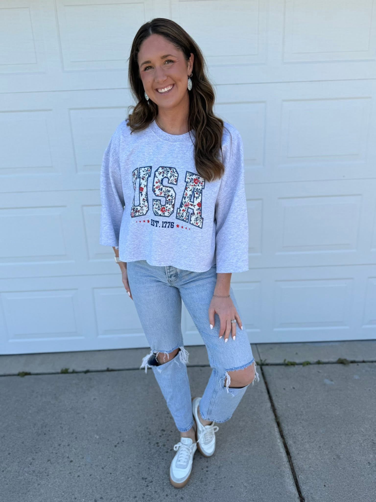 USA Floral Cut Crewneck