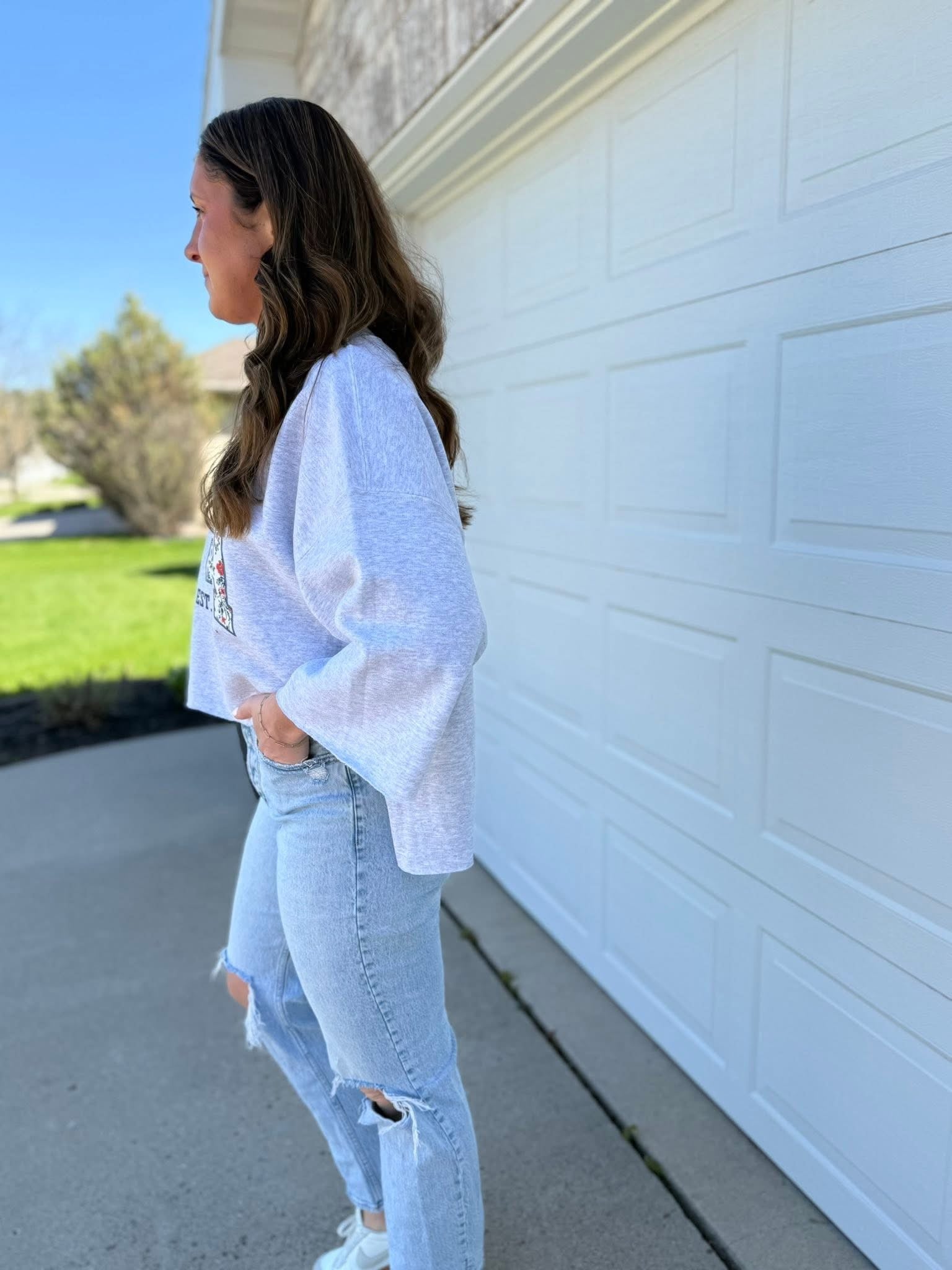 USA Floral Cut Crewneck