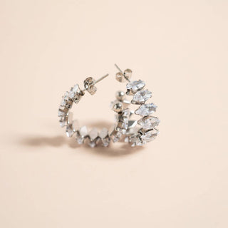 Marquis CZ Stone Hoop Earrings | 18K Gold PVD + Stainless Steel