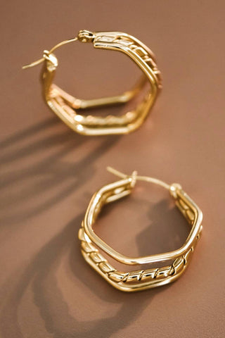 Hex Hoop Earrings | 18K Gold Plated Waterproof Stainless Steel