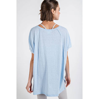 Tri Blend U Neckline Short Sleeve Tunic Top | Multiple Colors