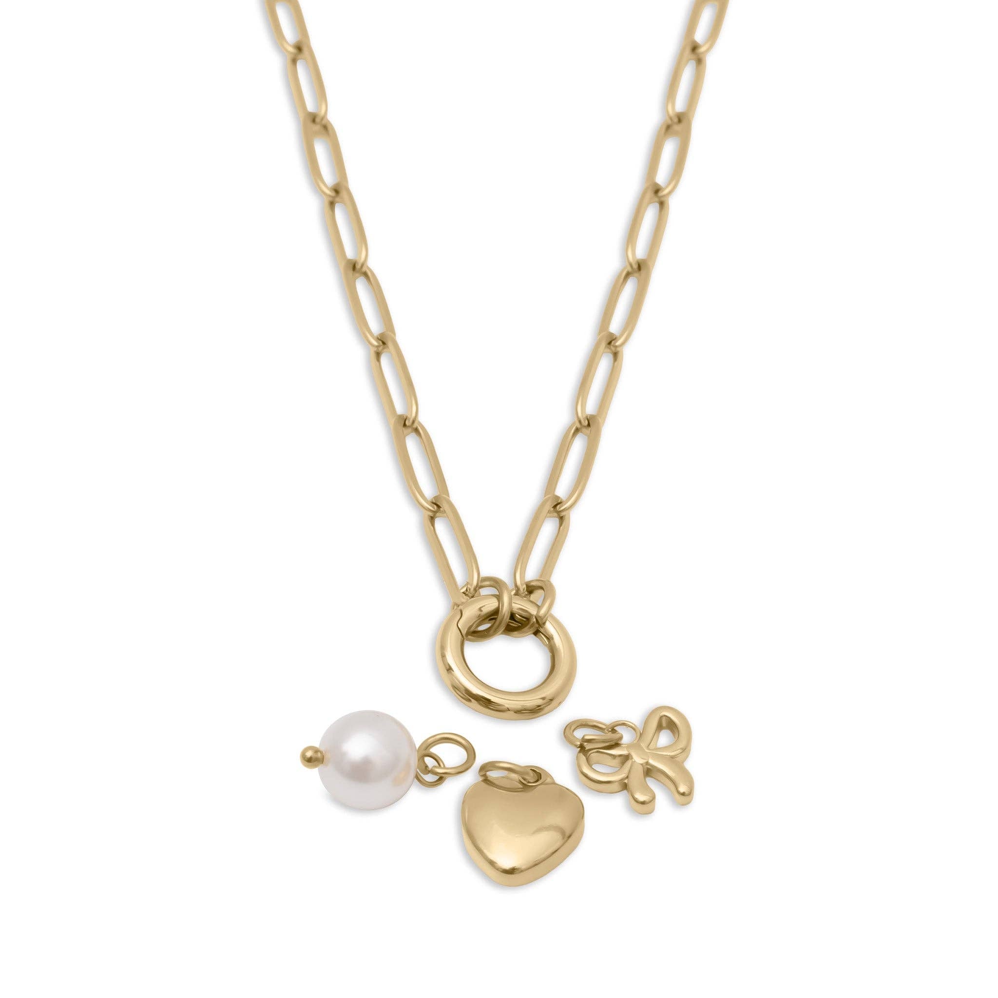 Bow Charm Holder Necklace Gift Set | 18K Gold Stainless Steel