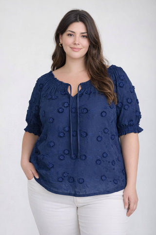 Bethany Plus Size Floral Blouse | Navy