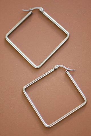 Square Hoop Earrings | Silver Tarnish-Resistant Waterproof Stainless Steel