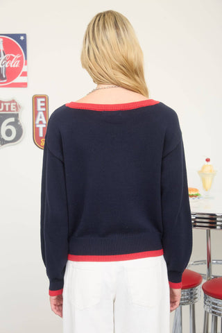 American Flag Knit Drop Shoulder Sweater