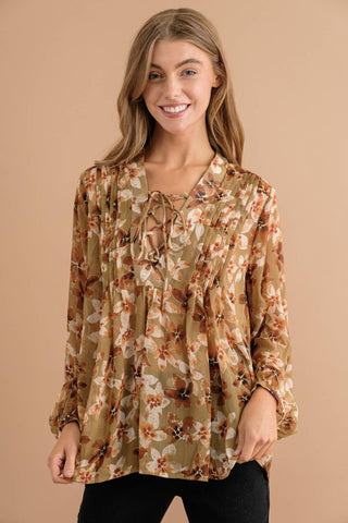Hannah Floral Chiffon Blouse | Olive