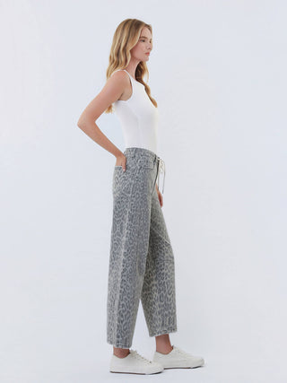 Lenny Grey Leopard High Rise Drawstring Denim