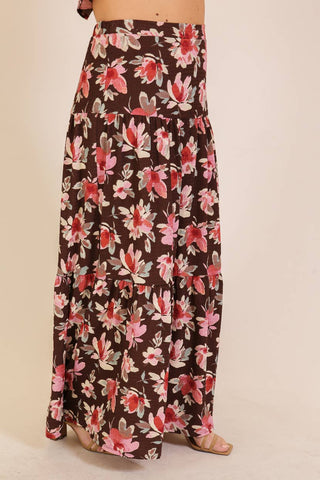 Dilly Plus Size Floral Maxi Skirt | Mocha + Pink