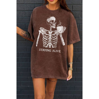 Staying Alive Oversized Tee | Mineral Chocolate