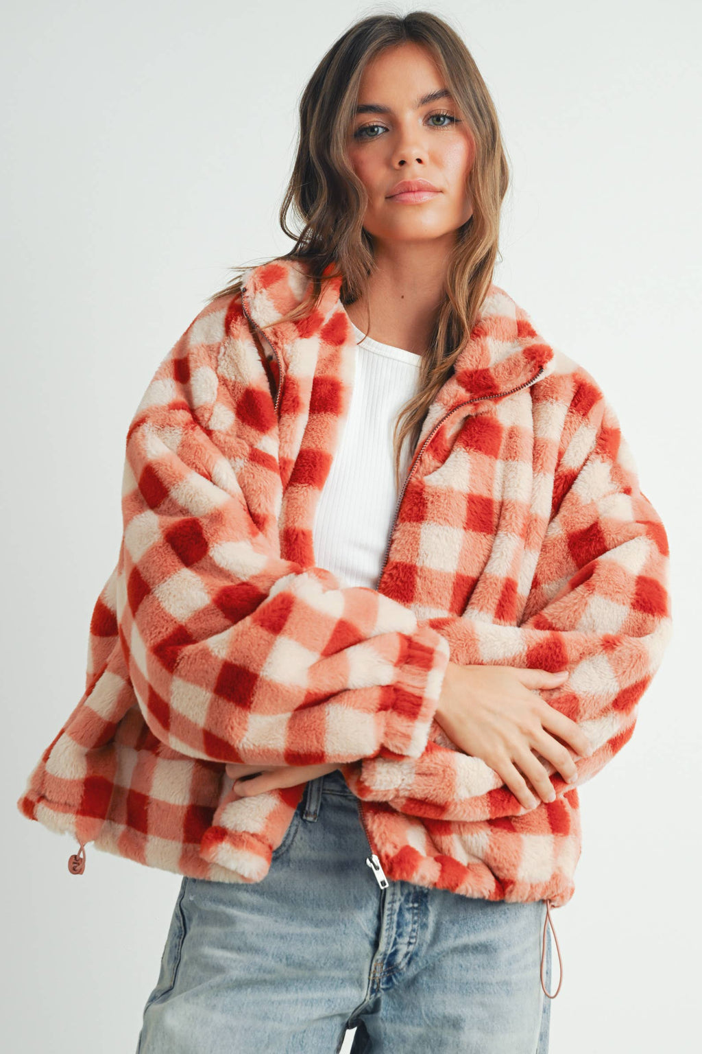 Delaney Drop Shoulder Plaid Jacket | Rust