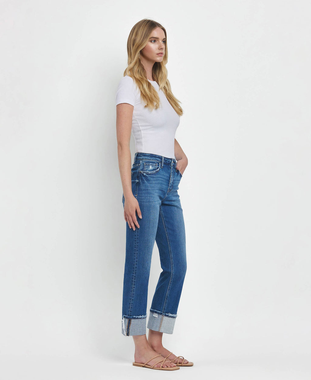 Daphne High Rise Cuffed Straight Jeans