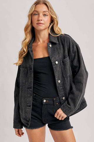 Darby Denim Button Down Oversized Jacket | Black Wash